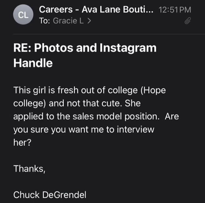 Woman Receives An Accidental Email From Her Potential Employer Calling Her ‘Not That Cute’