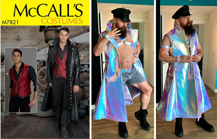 (Mccalls M7821)] Turned This Gothic Costume Coat Pattern Into A Sleeveless Iridescent Space Opera Fantasy, Complete With Matching Harness, Cuffs, And Belt