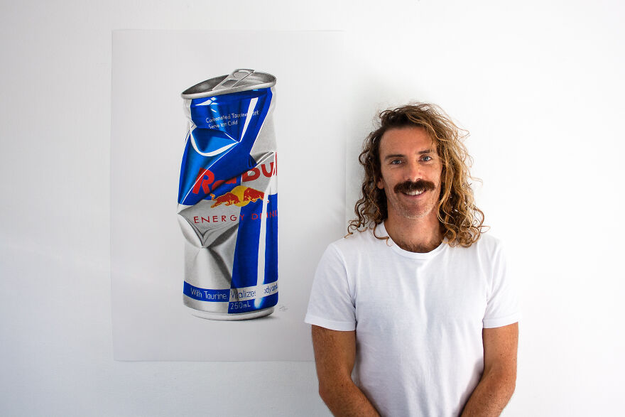 Artist Draws Huge Photorealistic Soft Drink Cans