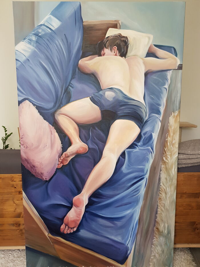 My Boyfriend Laying On A Couch (100x200cm), Oil On Canvas
