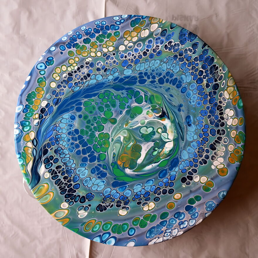 Open Cup And Marble Acrylic Pour ~ Fluid Art ~ Greens And Blues For Slovenian Athlets On Oi