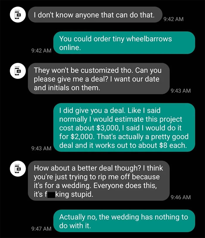 Entitled Bride Believes This Stranger Owes Her A Custom Order Done For Free, Gets Livid When He Refuses