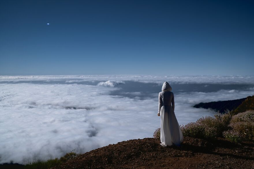 As She Landed Above The Bed Of Clouds, She Remained Silent And Contemplated The Waves Of Whiteness. Distanced From All She Had Ever Known, All She Could Do Was Gasp