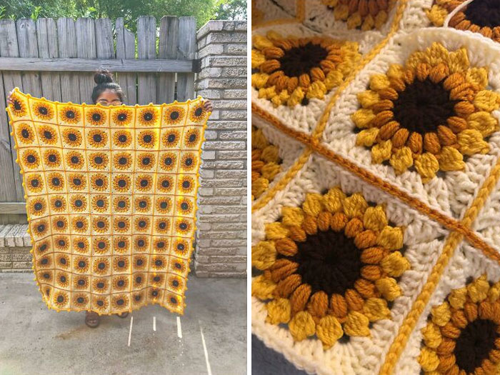 A Sunflower Blanket I Crocheted As A Housewarming Gift