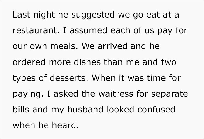 Couple Set Up Separate Finances, Wife Ends Up Leaving Husband At Restaurant After He Can’t Afford To Pay For His Part Of Dinner