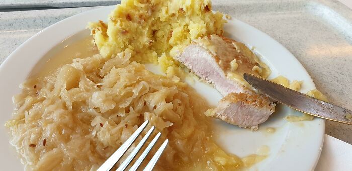 Cooked Sauerkraut With Uncooked Turkey Fillet In My University Hospital In Germany