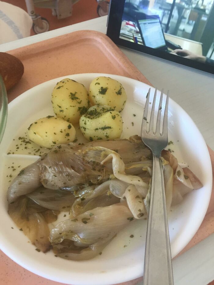This French Hospital Food Is Getting Worse - Potatoes And What I Think Was A Boiled Cabbage