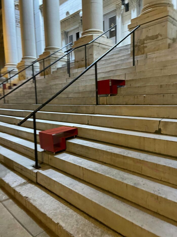 What Are These Red Things? They Are On The Steps Of A Church In The City I Live In. They Don’t Have Wheels But They Are Easy To Move