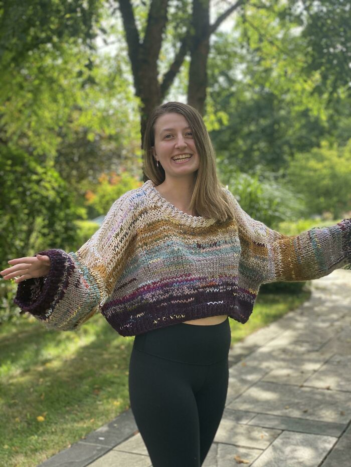 A Knit A Sweater Made Entirely Of Old /Scrap Yarns I Had Lying Around