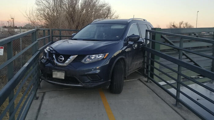 Driver Tried To Cross Pedestrian Bridge