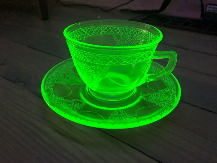 Uranium Glass Cup And Plate