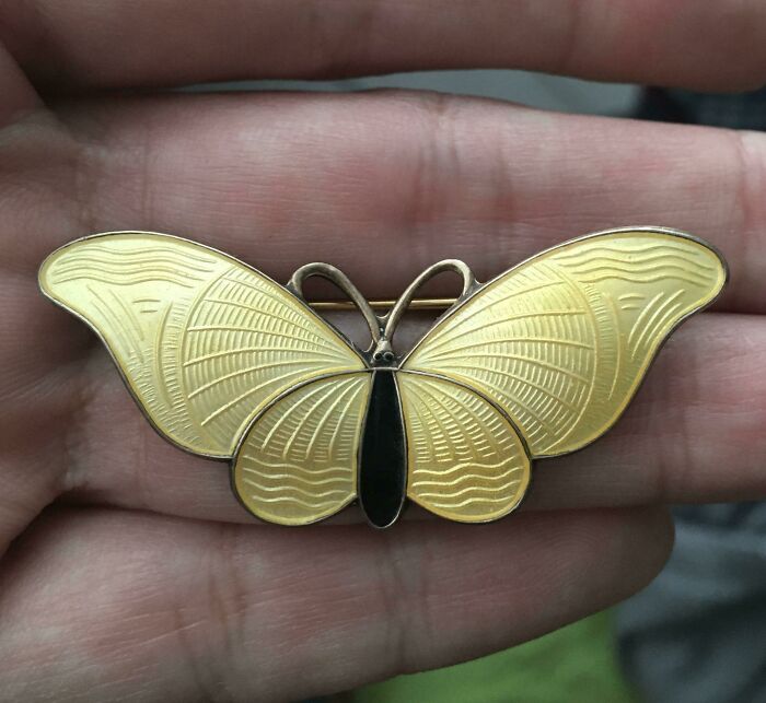 Art Deco Butterfly Brooch, Norwegian Silver And Enamel, Marked For H C Østrem