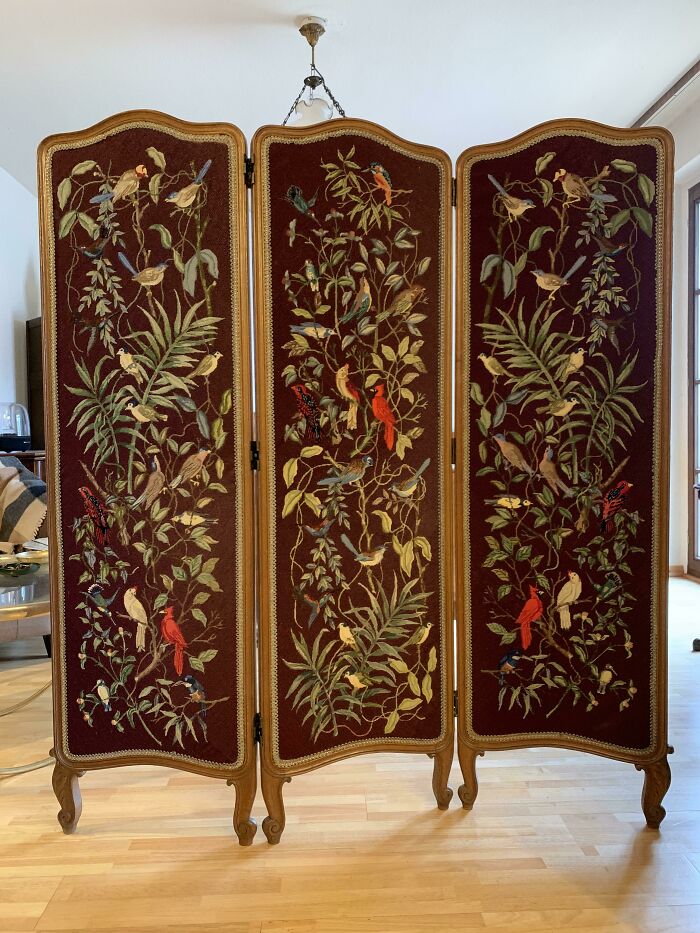 A 1920s Belgian Embroidery Folding Screen