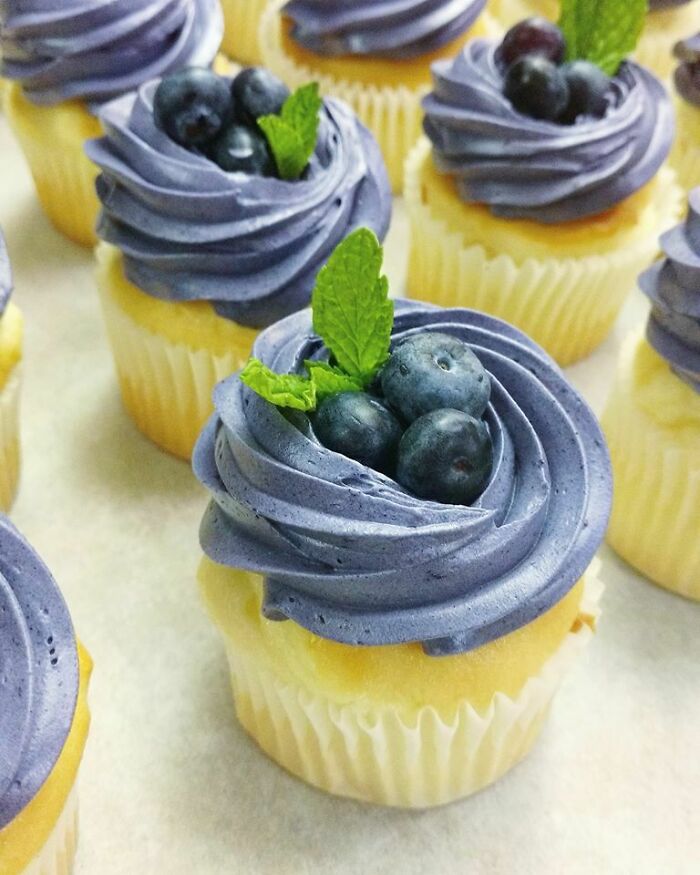Homemade Lemon Cupcakes With Blueberry Buttercream