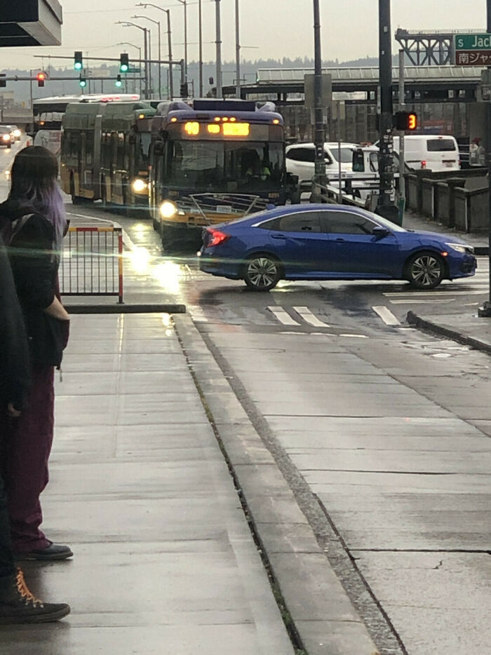 This Driver Blocked The Bus For The Entire Green Light