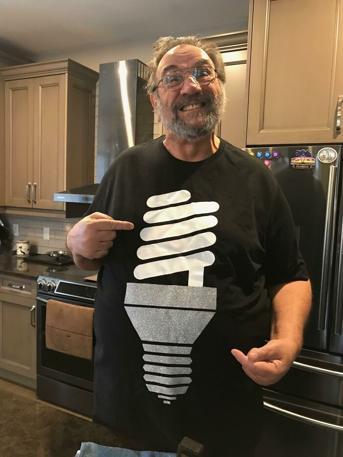 My Lightbulb Obsessed Dad Loving His New Glow In The Dark Shirt