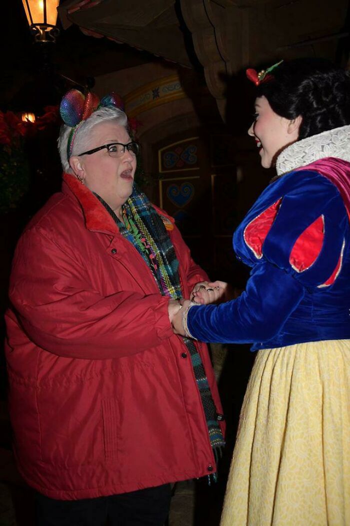 My Mom Got To Visit Snow White - Her Favorite Princess Since She Was A Little Girl. My Mom Retired Friday And This Was Her First Trip To Disney Ever