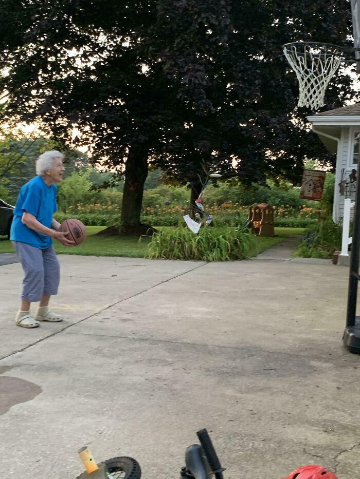 My 93 Year Old Grandma Played Basketball With Us For The First Time I Can Remember