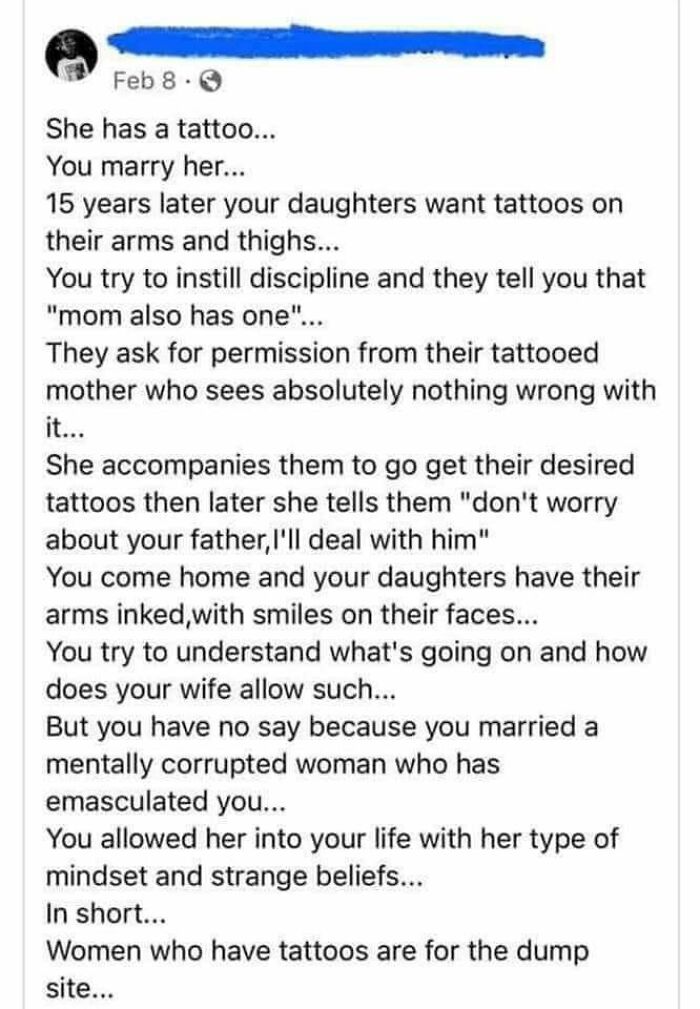 Dear Fellow Inked Ladies, We Are Mentally Corrupted And Emasculating