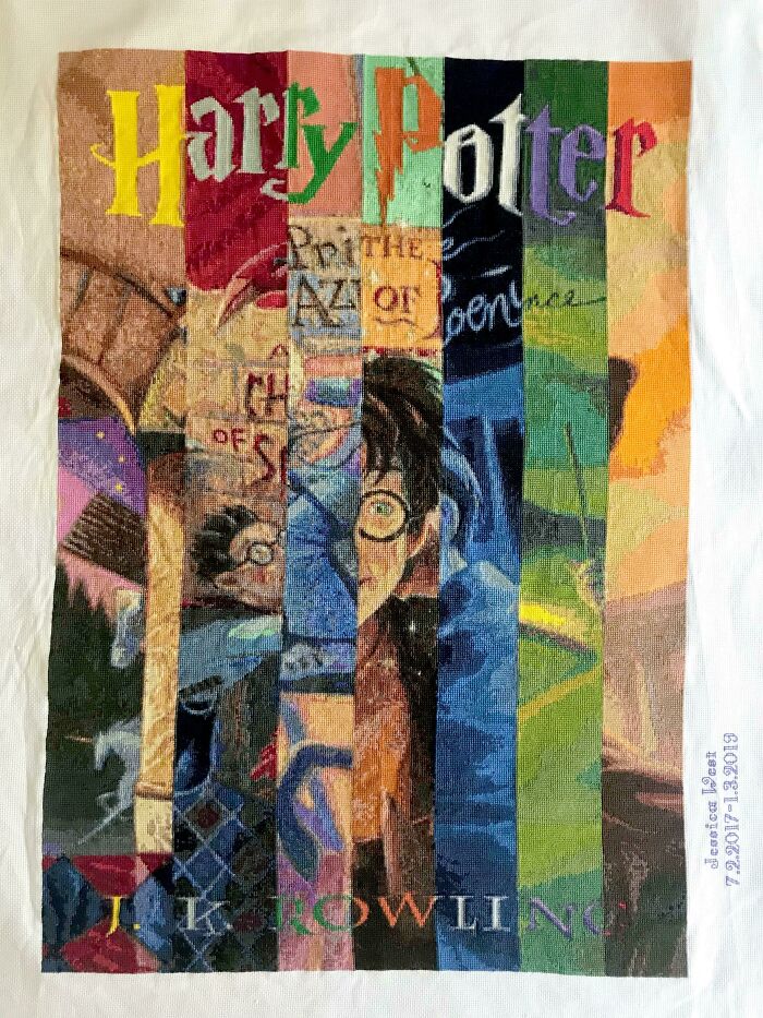 Finally Finished The Piece I've Been Working On For 18 Months! A Collage Of All The Harry Potter Book Covers