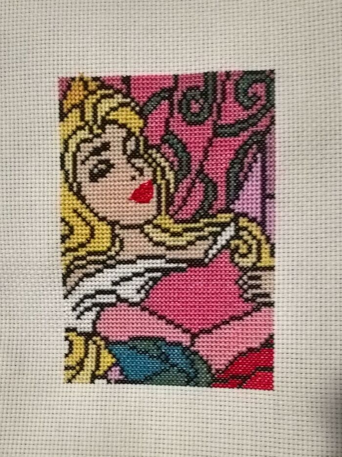I'm A Father Who Learned To Cross Stitch Because His Daughter Wanted An Aurora "Old Fashioned" (A.k.a. Cross Stitch) Picture. Page 1 Complete Of A 9 Page, Full Coverage Piece...this Took Me About 5 Days, But Pace Definitely Cannot Be Maintained...