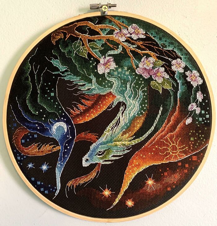 Finished This Dragon Today! One Of My Favorite Patterns I’ve Ever Stitched