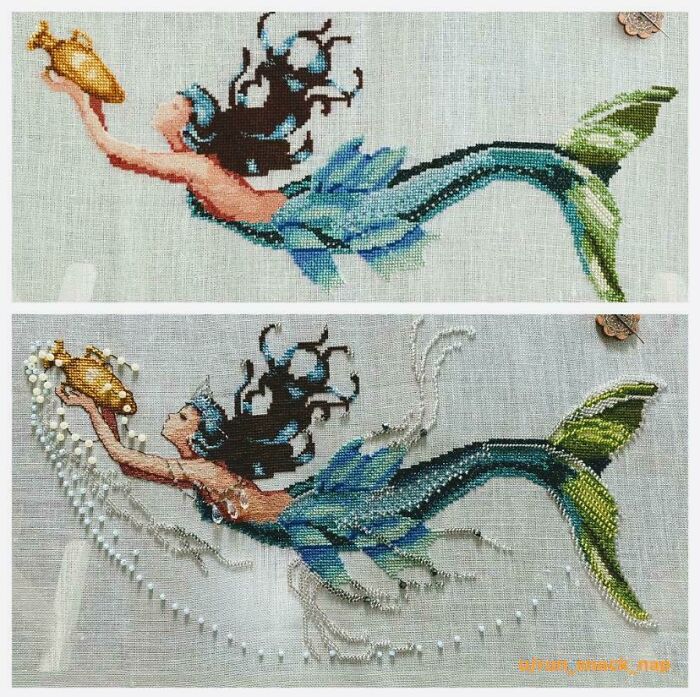 Saw You All Like Before And After Photos. Here's A Before And After Backstitch And Bling Of My Latest Finish
