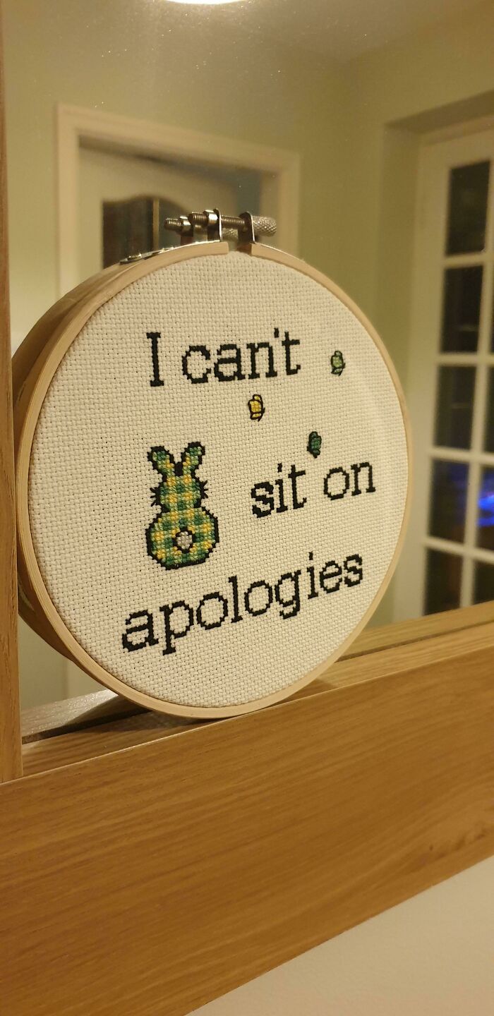 My Friend Has Had A Tough Time Recently. The Final Straw Was When The Company She Bought Her Sofa From Told Her They'd Lost Her Sofa And She Wouldn't Have It In Time For Xmas. I Cross Stitched A Pattern With A Sassy Comment She Said To The Sofa Company In Anger In An Effort To Cheer Her Up