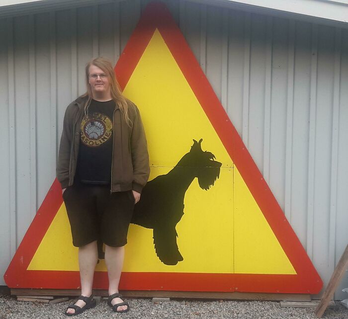 My Uncle Made This Warning Sign For My Aunt's Kennel. 6'9" Brother For Scale.