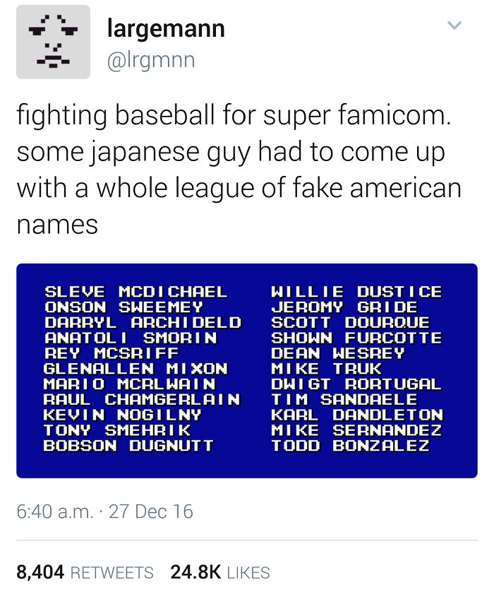 Japanese Guy Has To Think Of American Names For A Baseball Video Game