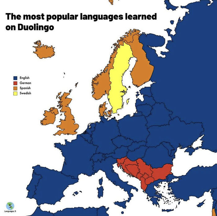 The Most Popular Languages Learned On Duolingo Per Country.