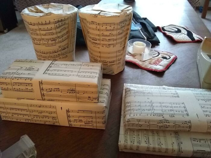 I Saw A Previous Post Which Used Old Maps As Wrapping Paper, So Here Is My Old Music Used As Wrapping Paper!