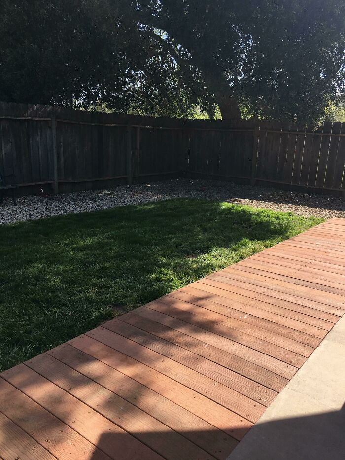 Couple Years Back I Ripped Out A Deck For My (Now Passed) Great Uncle. My Grandpa And I Saved The Pieces For When Eventually I Could Have My Own Back Yard! We Just Built It Today! Free Wood And 5 Hours Of Work!