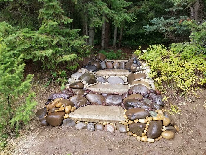 Made A Staircase With Rocks And Repurposed Cement Slabs