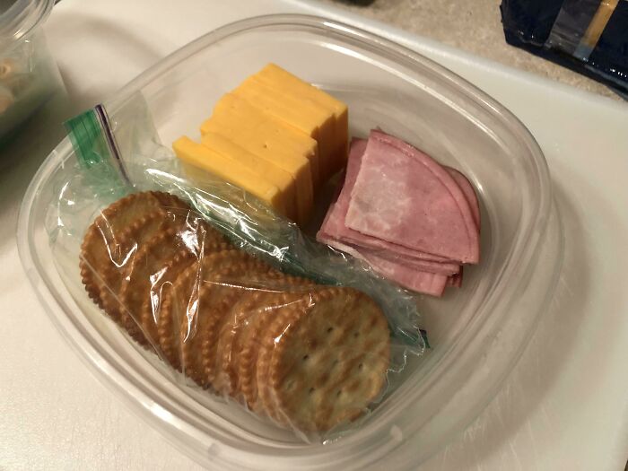 Made My Own Lunchable To Pack In The Cooler. Normal Lunchable Is $2.48 For 6 Pieces Of Ham, Cheese, And Crackers. I Paid $8 For A Pound Of Cheese, Box Of Crackers, And Package Of Ham Which Will Last Weeks