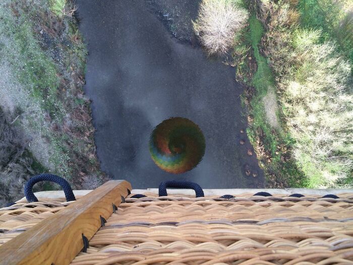 Girlfriend Took This Awesome Photo Today While We Went Hot Air Ballooning For My Bday. Reflection Of Our Balloon Of A Creek We Flew Over