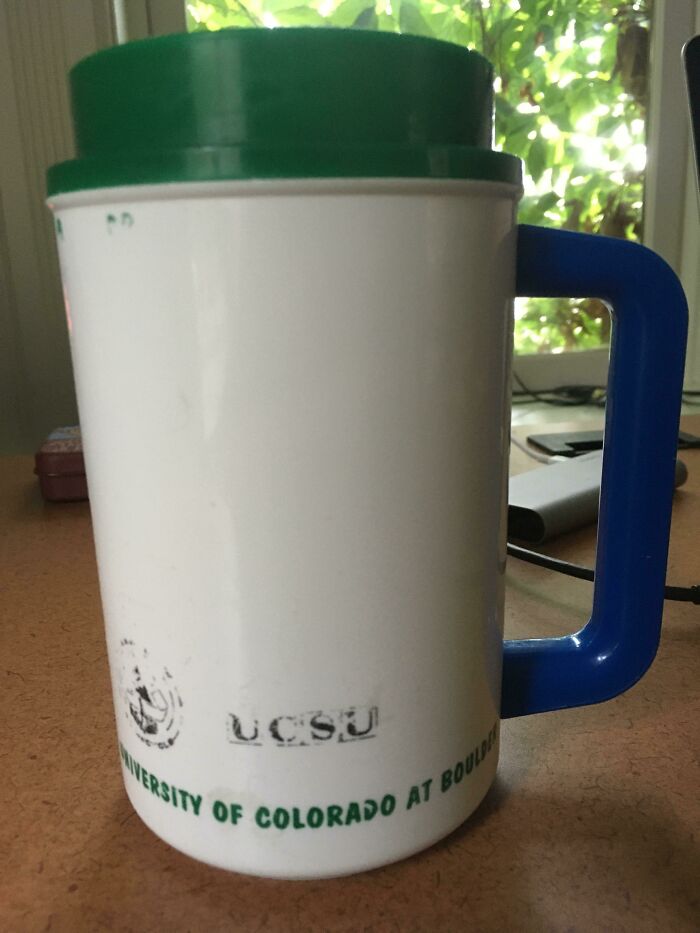 My School Gave This To Every New Student So We Wouldn’t Use Disposable Cups. I Graduated In ‘96, And It’s Been My Work Water Cup Ever Since