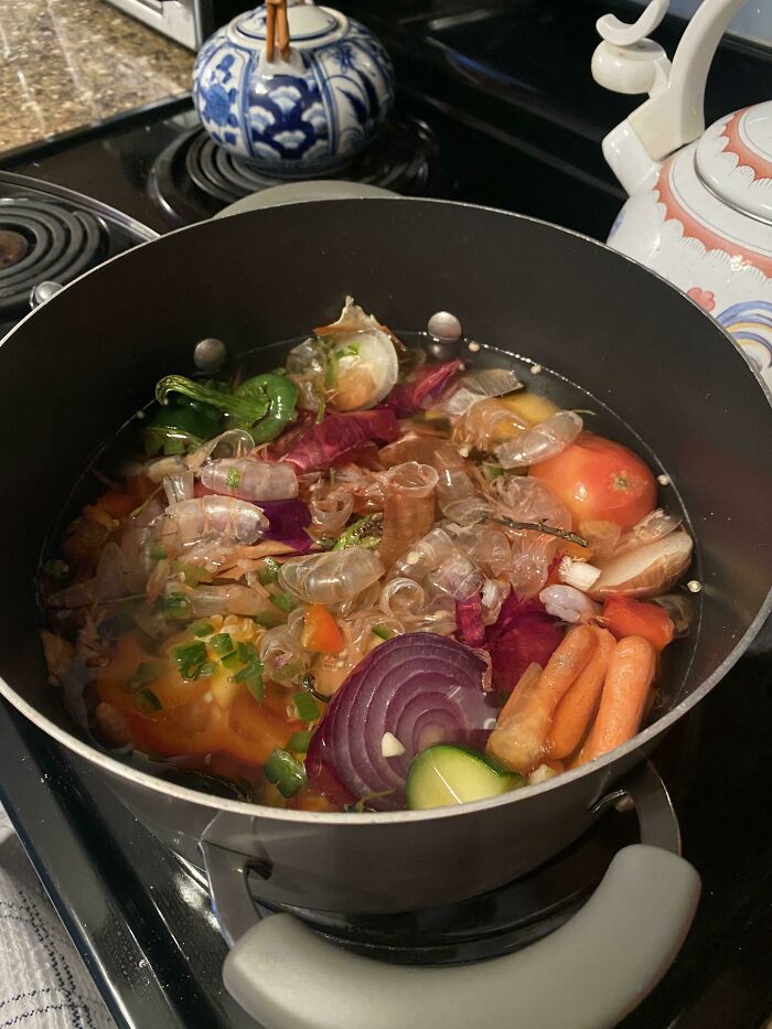 First Time Reusing Food Scraps To Make A Broth!