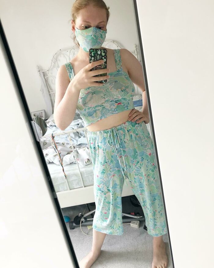 I Had A Pair Of Pants That Were Far Too Long So I Cut Off The Bottoms And Turned Them Into A Crop Top And A Mask, Matching My New Culottes!