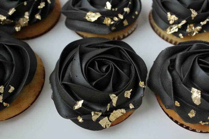 Me And My Mom Made Black Cupcakes With Edible Gold Flakes
