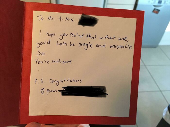 I Met My Wife At A Mutual Friend’s Party And This Was The Card He Gave To Us At Our Wedding