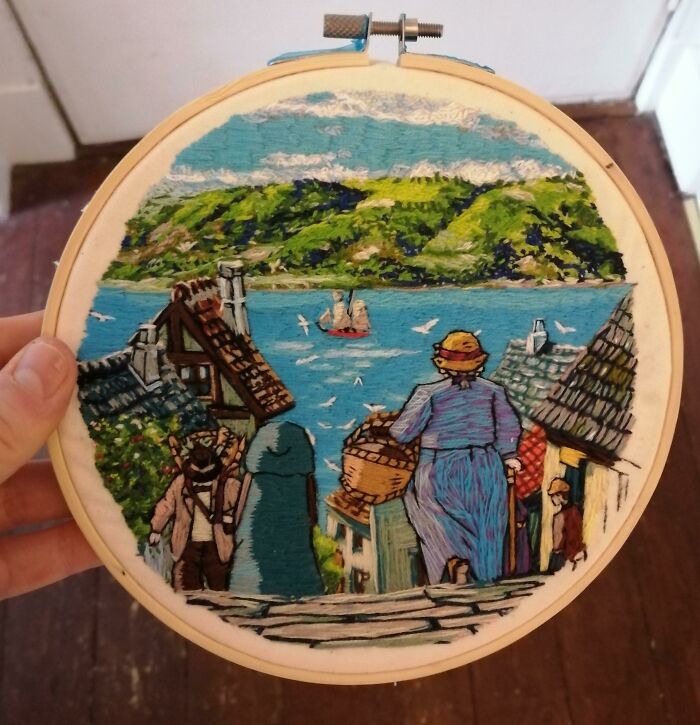 My Second Embroidery Piece - A Scene From 'Howls Moving Castle'