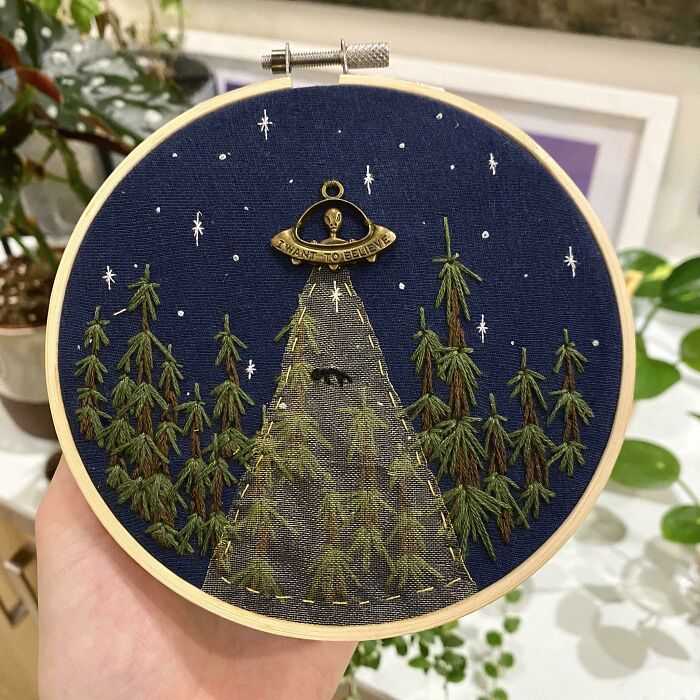 Alien Abduction Mixed Media Embroidery Hoop, One Of My Faves I’ve Done!
