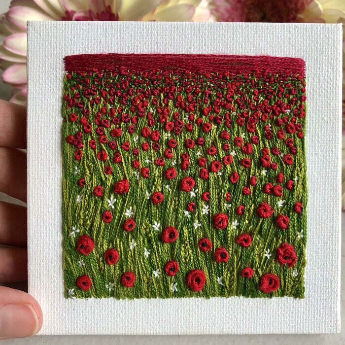 I Embroidered A Field Full Of Poppies On A Mini Canvas And Loving The Result