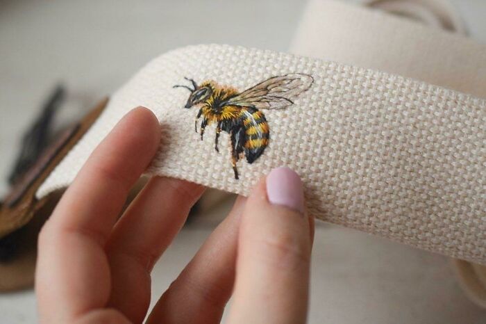 Honey Bee Embroidery On A Guitar Strap
