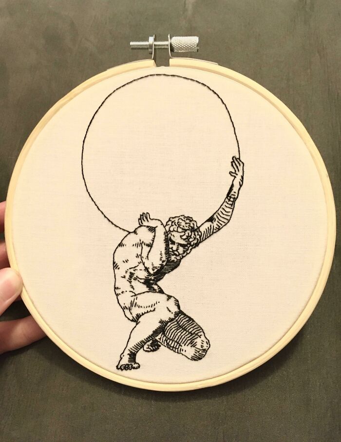 Ive Been Doing Embroidery For 2 Months Now And I’m Very Proud Of This One I Recently Finished “Atlas” (Based Off A Renaissance Sketch)