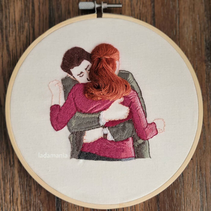 Tried My Hand At Hair Embroidery. Scene Of Jim And Pam From The Final Season Of The Office
