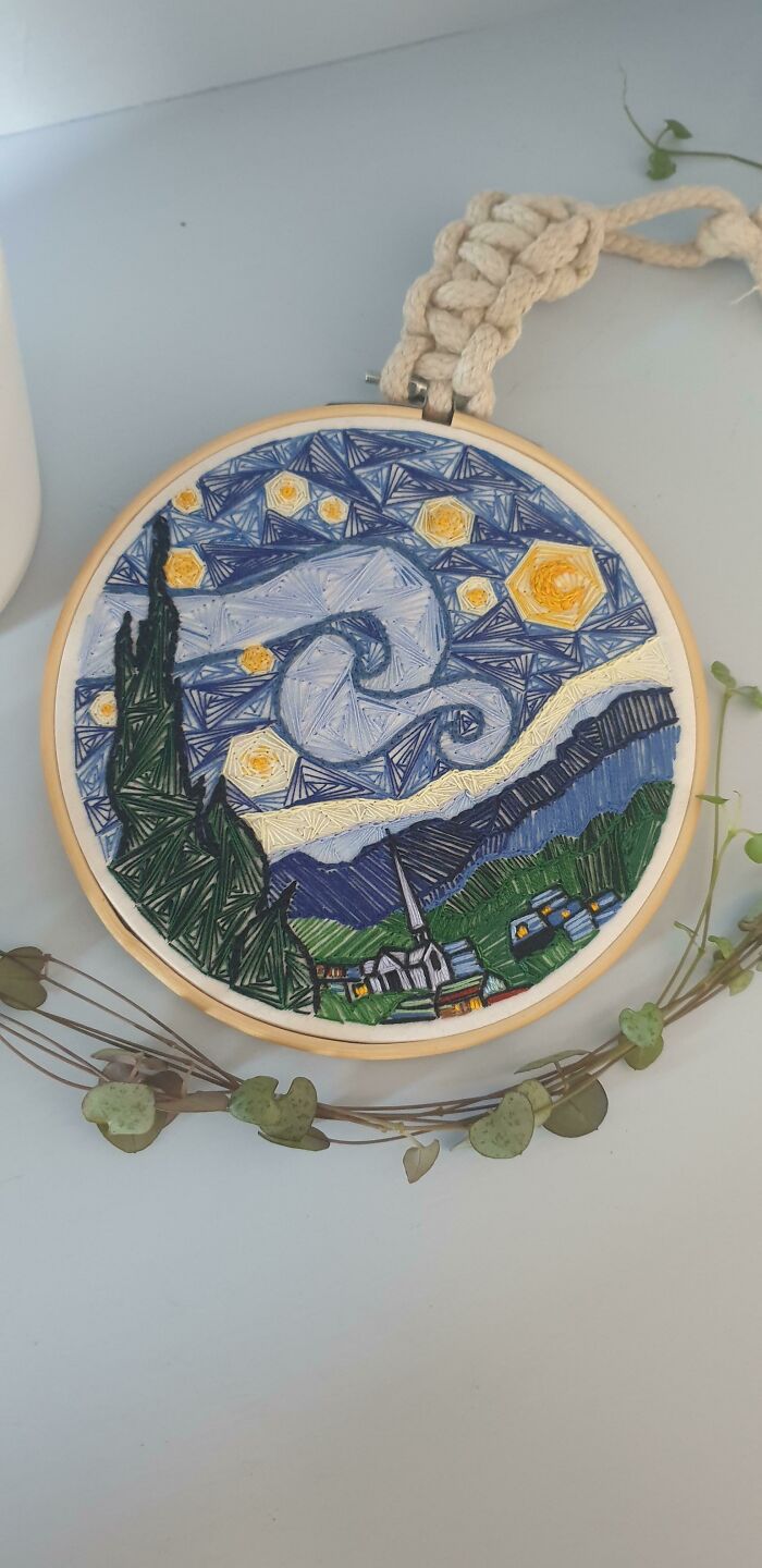 My Wife Made Starry Night Using Inward Spiralling Lines
