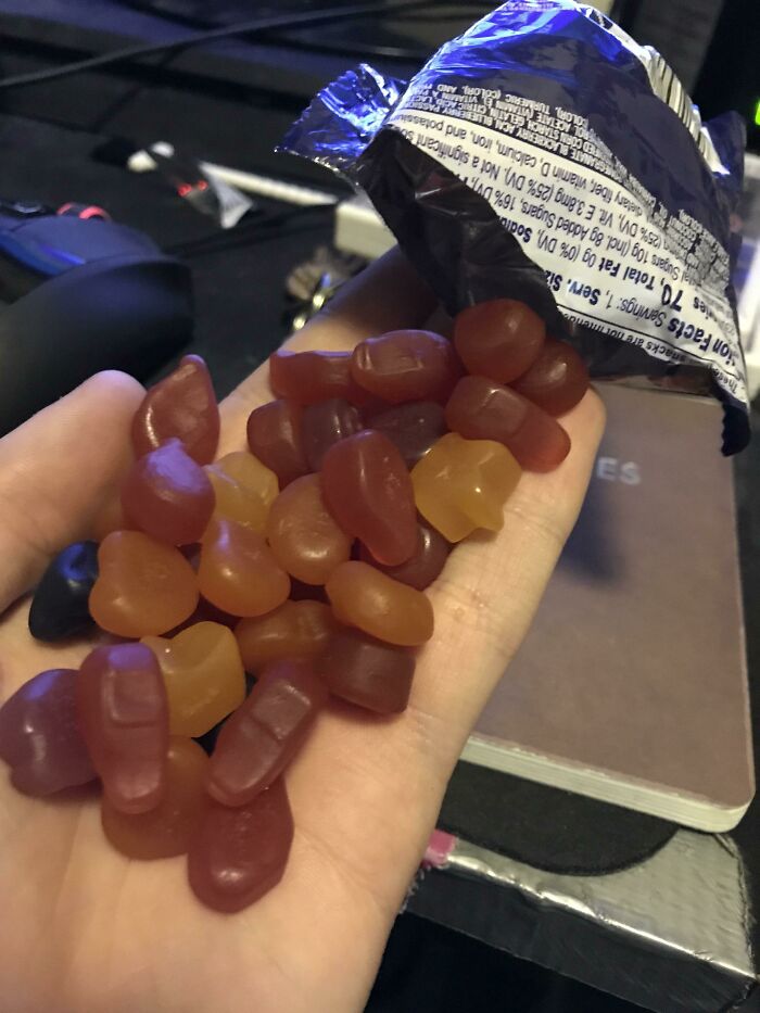 My Pouch Of Fruit Snacks Which Had Far Too Many Snacks Crammed Into It