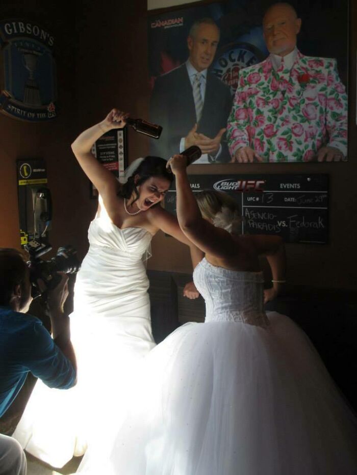 My Sister Wanted A Couple Wedding Pictures At Her Favorite Pub But Ran Into Another Bride
